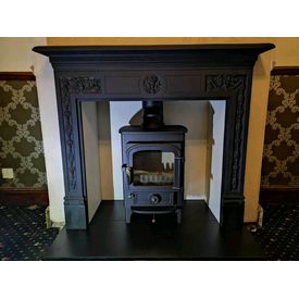 Stovax cast iron Victorian mantel. Clearview Pioneer 400 5kw multifuel stove. 